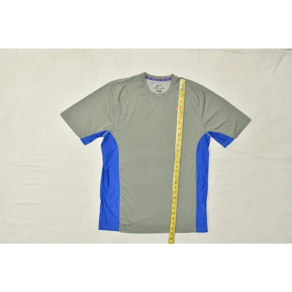 Nike Dri-Fit Men's Size Large Gray Blue Short Sleeve Athletic Running Training